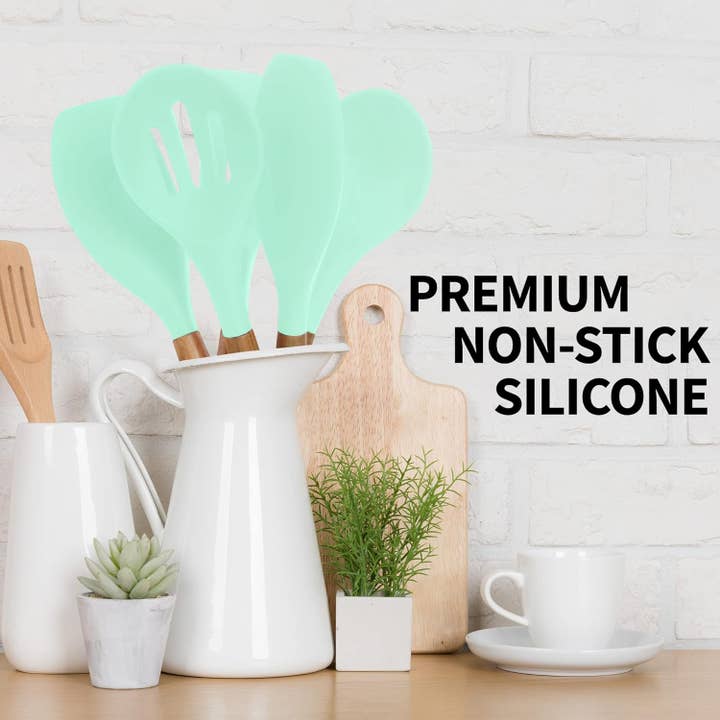 Zulay Kitchen - Wholesale Kitchen Utensil Set - 5-Piece Silicone Utensils Set with Wooden Handles8