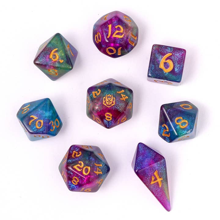 Wyrmforged Rollers - Rounded Edge 8 Piece Polyhedral Dice set - Siren's Melody for wholesale by Hymgho Premium Dice