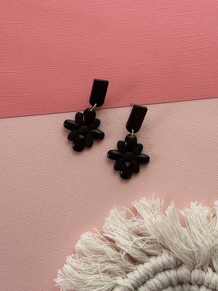Blossom in Black | Polymer Clay Earrings for wholesale by Easy Peasy Cutters
