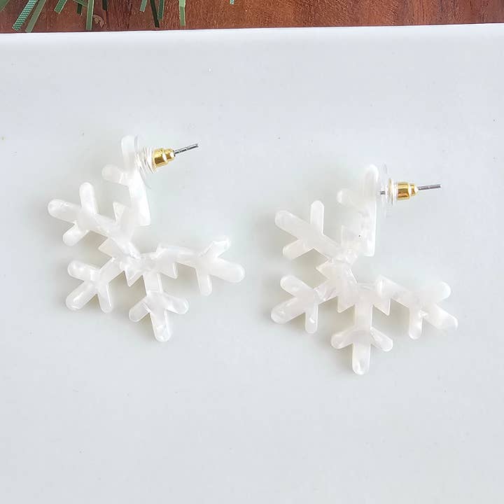 Spiffy & Splendid - Wholesale Hoop Earrings - Snowflake Hoops - Cream // Christmas, Holiday, Jewelry, Earrings0
