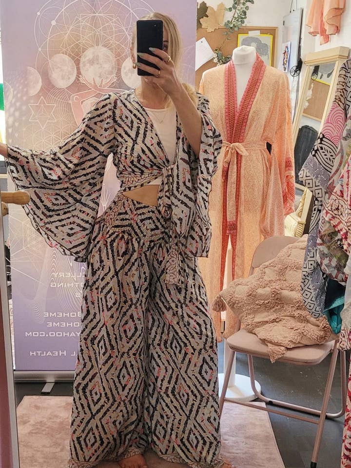 Bamboo Silk Co-ord Set: Elegant Boho Top & Trousers for wholesale by Laboheme