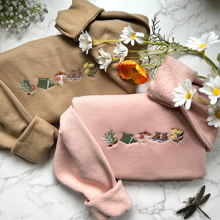 Camping Nature Embroidered Sweatshirt for wholesale by Plantiful Design Co