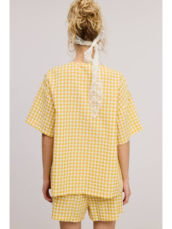 Mimosa - Wholesale Top & Short Set (NOT Loungewear) - Women's - Gingham Open Front Self Tie Top and Shorts Matching Set