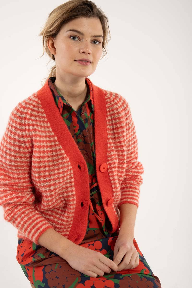 Danefae København - Wholesale Cardigan - Women's - Danadorable Alpaca Cardigan Bright Red/Powder4