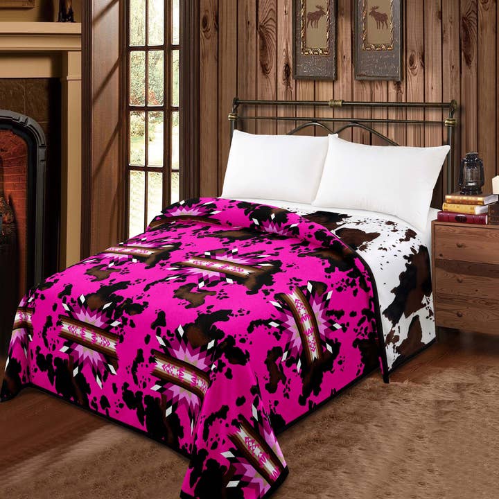 Western Linens – wholesale Filtar – Rosa Aztec - Ko-tryck Mia Vändbar 2-designfilt