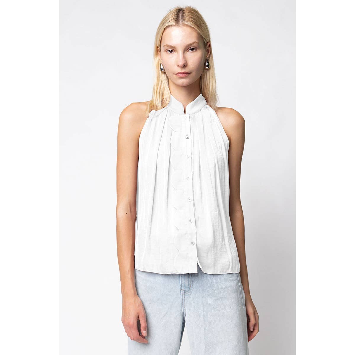 Naked Zebra - Vente Débardeur – femme - Haut sans manches boutonné à bordure festonnée12