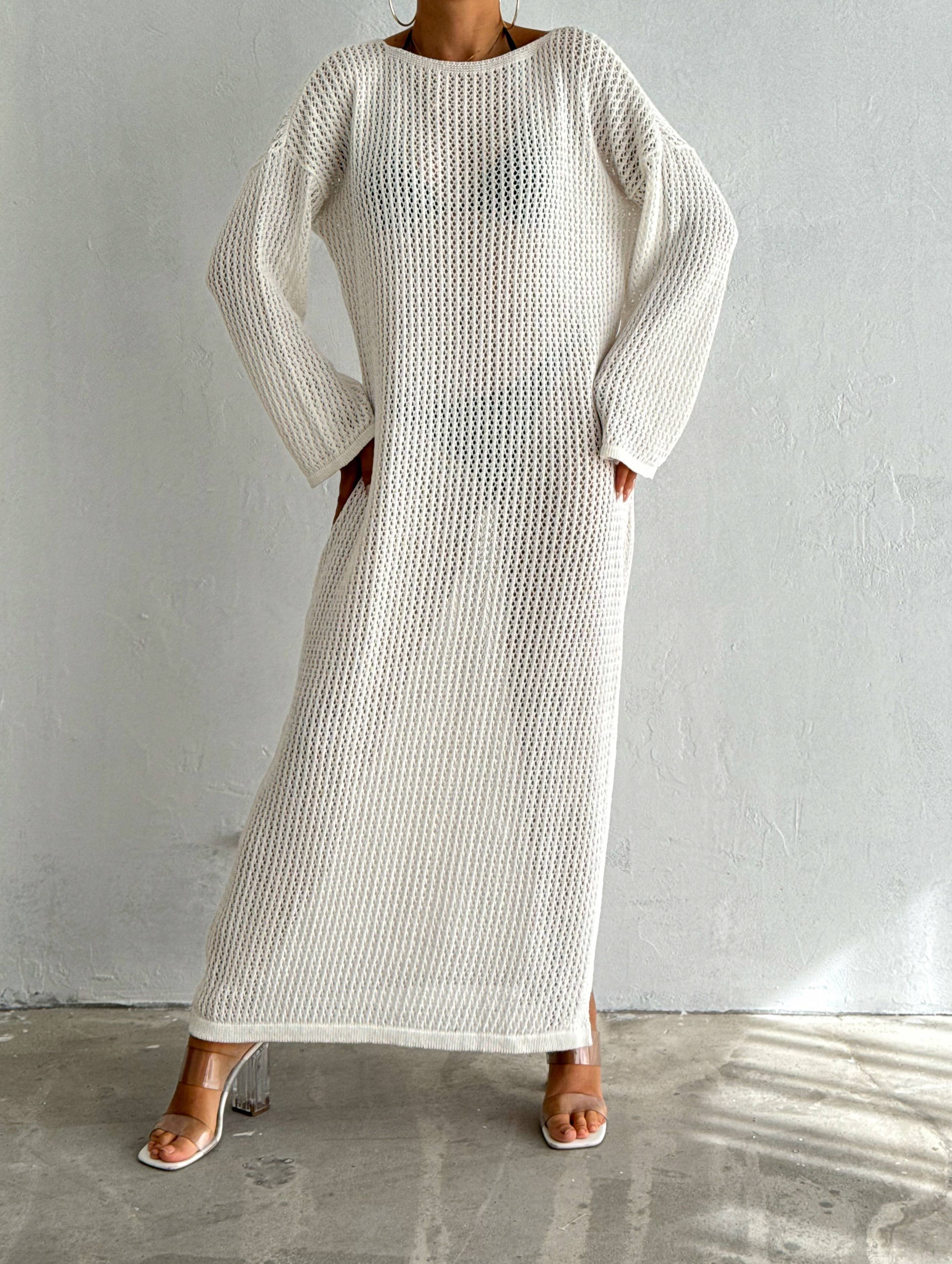 VAV NEW YORK - Wholesale Dress - Women's - Maxi Hallow Knit Dress Long Sleeve Cover-Up Open Knit Dress8