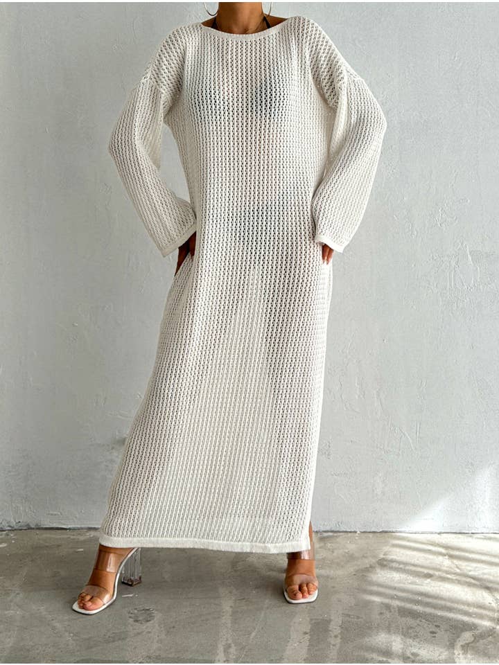 VAV NEW YORK - Wholesale Dress - Women's - Maxi Hallow Knit Dress Long Sleeve Cover-Up Open Knit Dress8