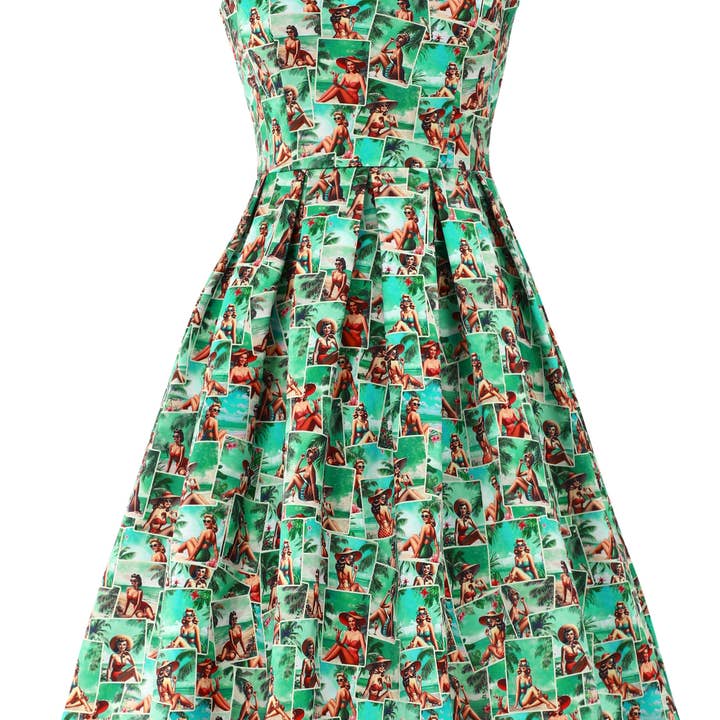 Amanda Pinup Postcard Swing Dress for wholesale by Dolly & Dotty