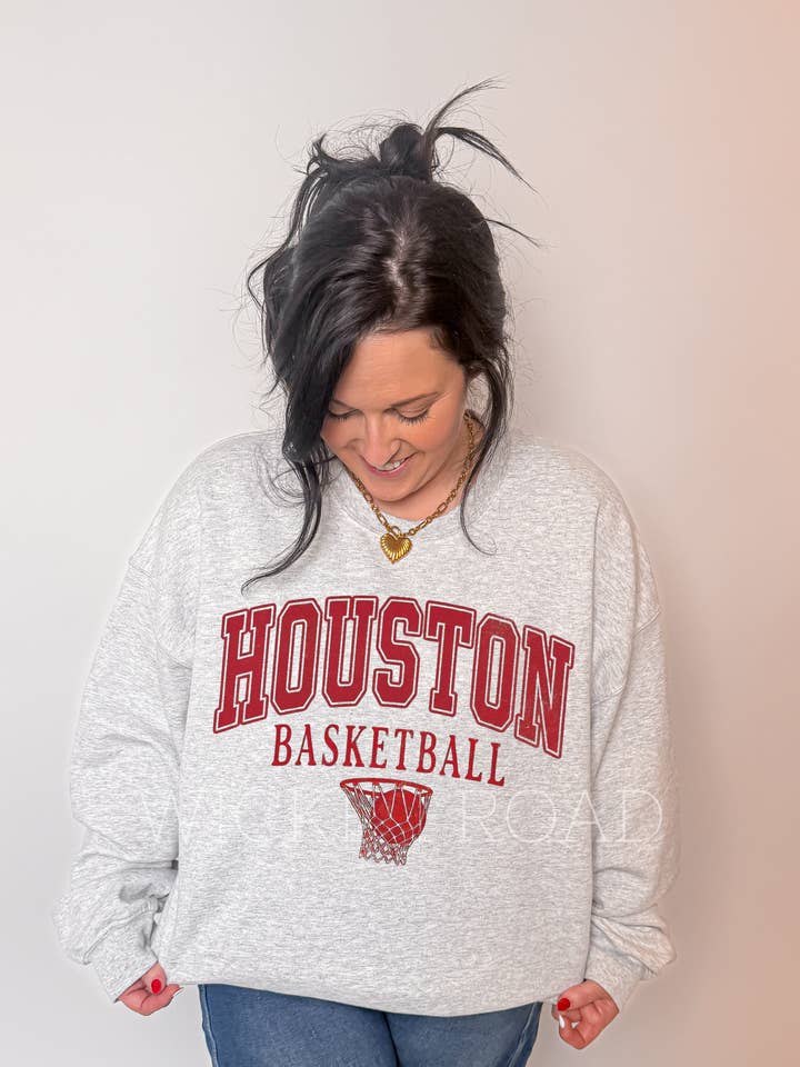 Sweatshirt Varsity de Basketball de Houston - Cendre pour la vente par Wicker Road Boutique