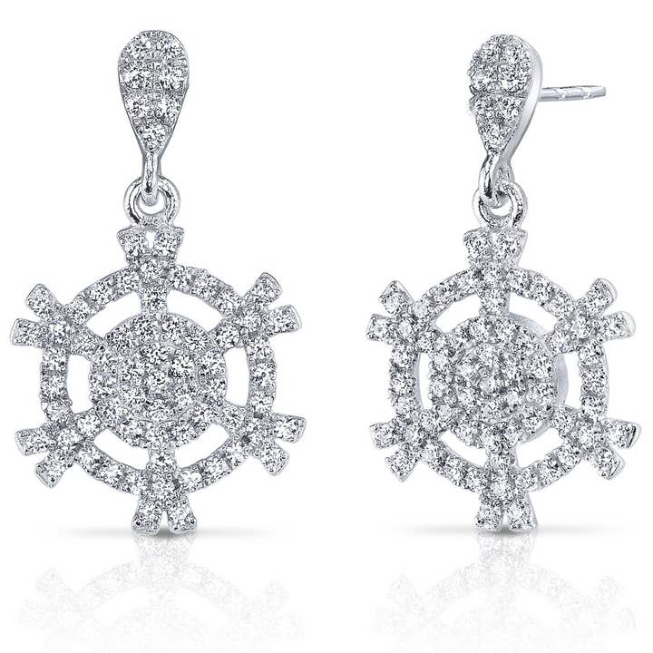 Snowflake Design CZ Sterling Silver Dangle Earrings for wholesale by Peliani