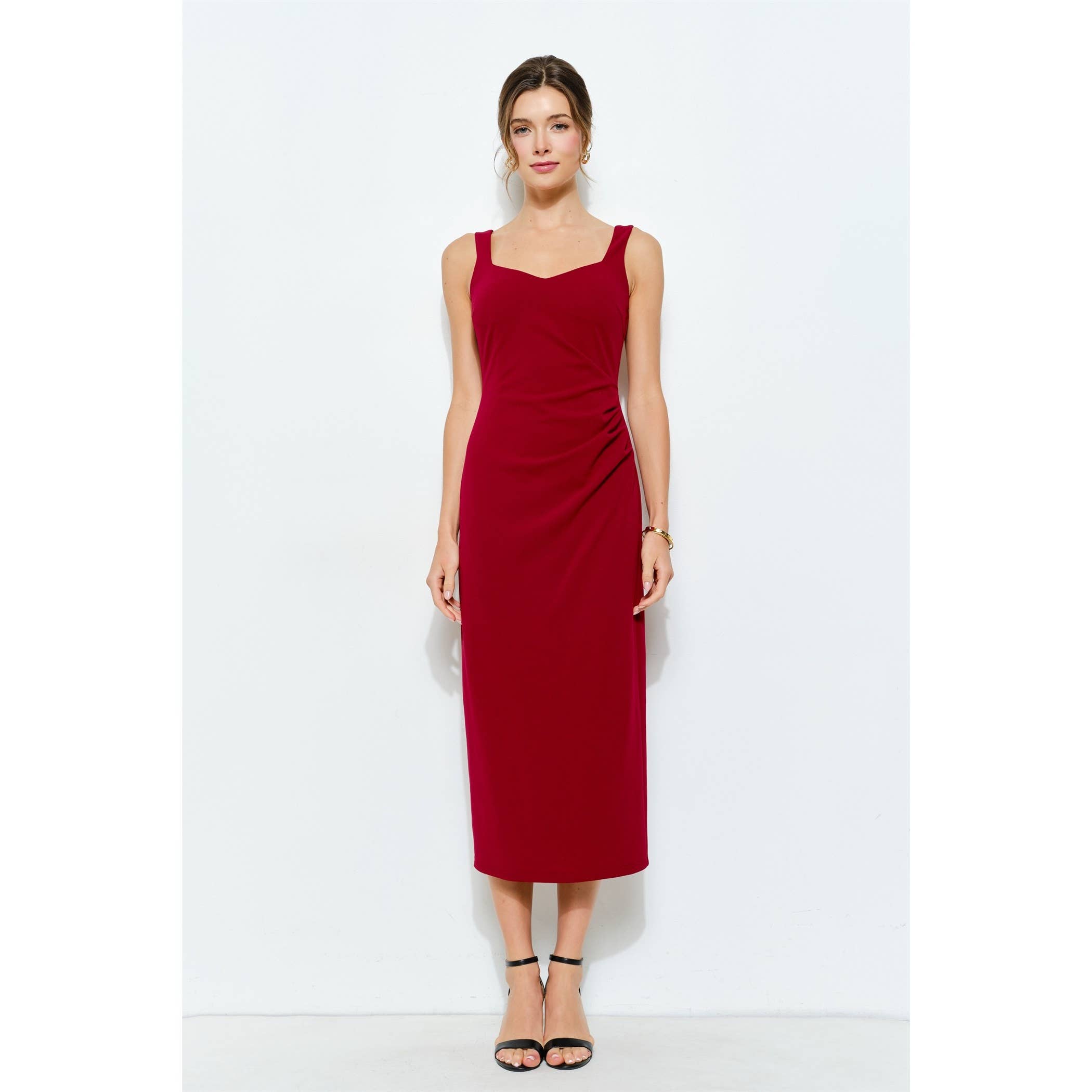 INA - Wholesale Dress - Women's - Knit Crepe Bodycon Midi with Princess Neckline0