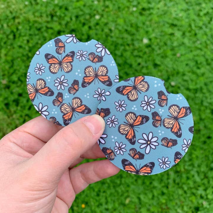 Butterfly Daisy Car Coasters for wholesale by Painted Skies