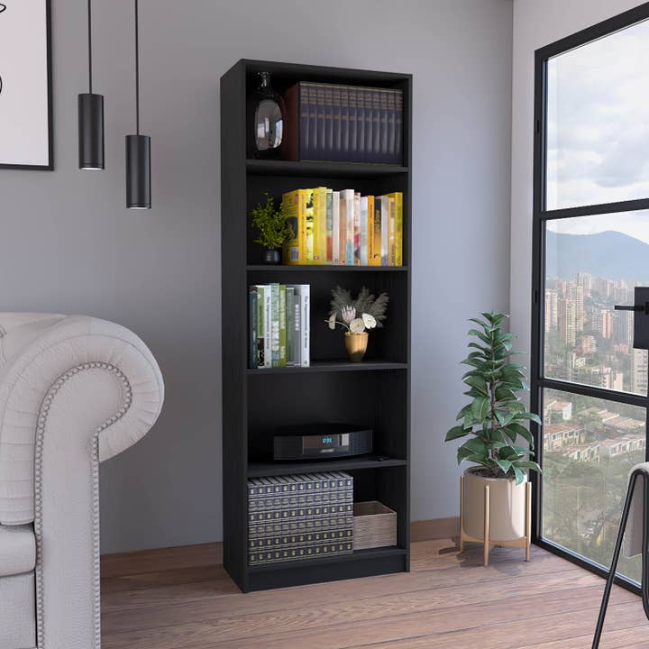 Vinton 4-Tier Bookcase, Storage for Books, Decor, Black for wholesale by Depot E-Shop