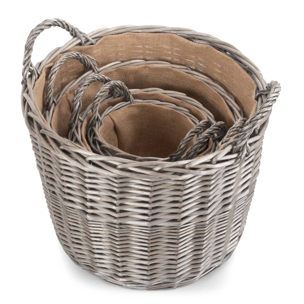 Red Hamper – wholesale Basket – Round Antique Wash Finish Wicker Lined Wicker Log Basket2