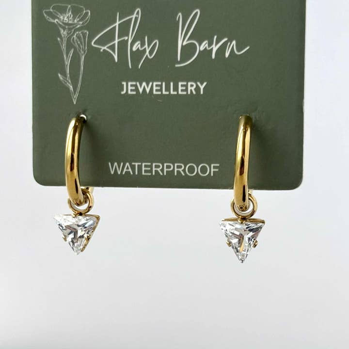 Tarnish Resistant Triangle Zirconia Huggie Earrings for wholesale by Flax Barn