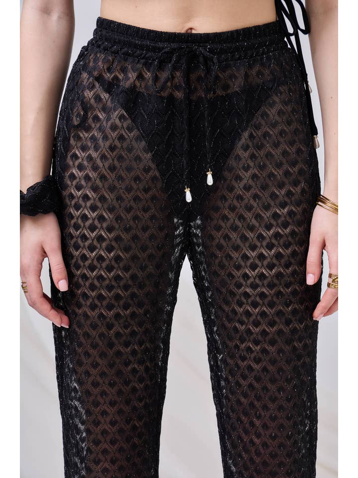Black Transparent Bell-Bottom Beach Pants - Midnight for wholesale on Faire3