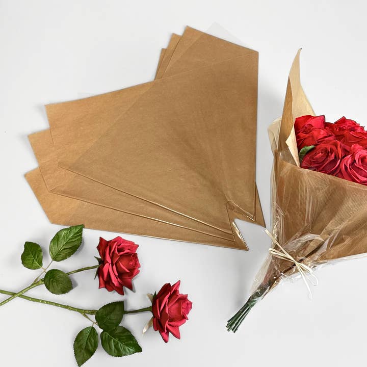 Jacobson - Wholesale Flat Wrap - 19"L Pre Fold Kraft Paper Sleeves w/ Cello - Floral Supplies