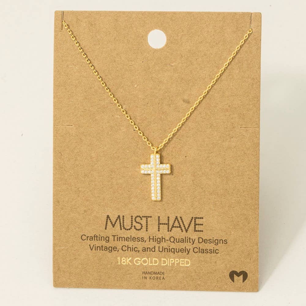 Fame Accessories - Wholesale Pendant/Charm Necklace - Pave Rhinestone Cross Pendant Necklace1