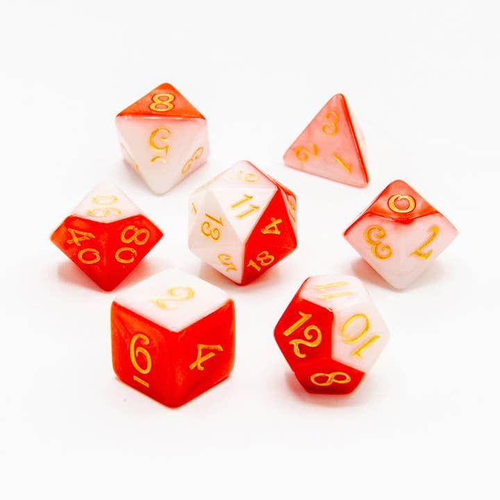 Scarlet Frost | Acrylic Dice | 7 Piece Set for wholesale by Tabletop Dominion Limited