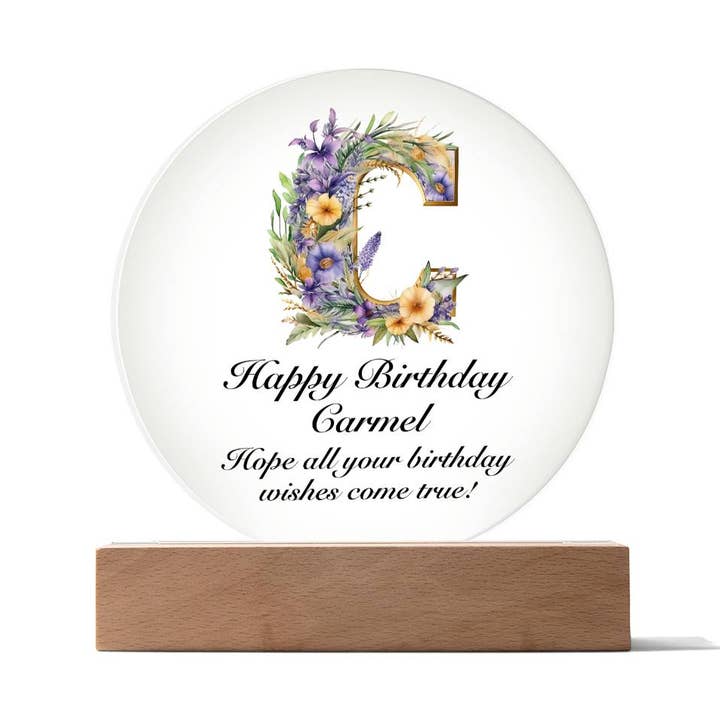 Happy Birthday Carmel v02 - Circle Acrylic Plaque for wholesale by Unique Gifts Store