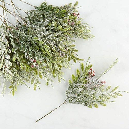 Factory Direct Craft - Vente Décoration de Noël - Branche de baies givrées et feuilles de lotus de 30 cm