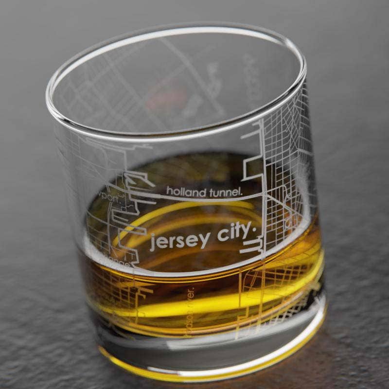 Well Told - Wholesale Cocktail/Liquor Glass - Jersey City, NJ City Map - Etched Whiskey Rocks Glass2