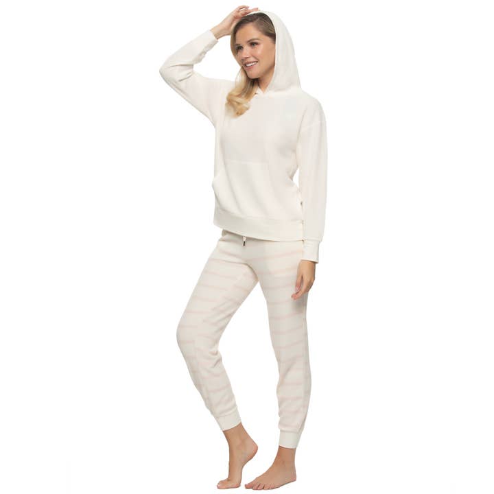 Jolie Waffle Knit Pullover Hoodie & Jogger Set-Whisper White for wholesale on Faire