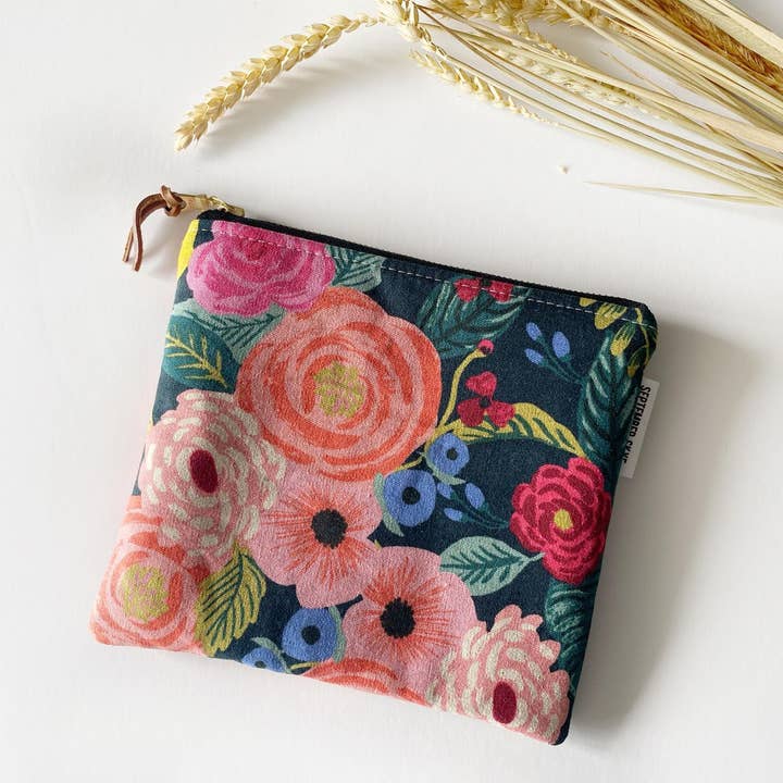 Simple zipped pouch in bright rifle paper floral for wholesale by September Skye Bags & Accessories