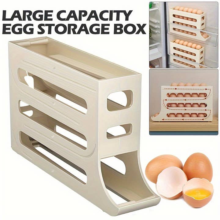 Shop Celino - Wholesale Egg Cup/Holder - Large Capacity Egg Storage Box with Automatic Rolling Rack5