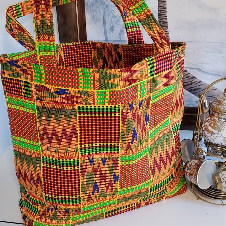 Kente Print Tote Bag for wholesale by Island Textiles,LLC