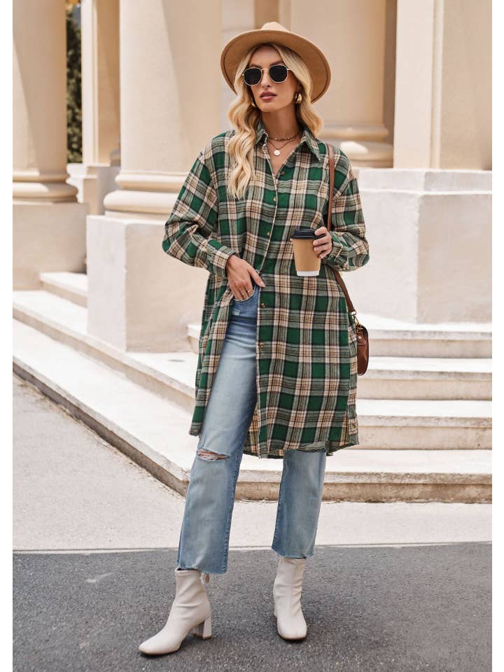 Sweetkama - Wholesale Button Down Shirt - Women's - Ladies Plaid Lapel Long Sleeves Casual Shirt 683118