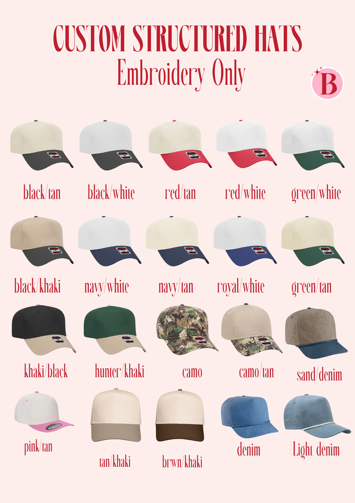 The Babe Co. - Wholesale Baseball Cap - Women's - CUSTOM Upside Down Vintage Embroidered Hat 2