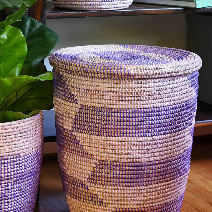 Swahili | AFRICAN MODERN - Wholesale Laundry Hamper - Lavender & Purple Herringbone Flat Lid Hamper Basket1