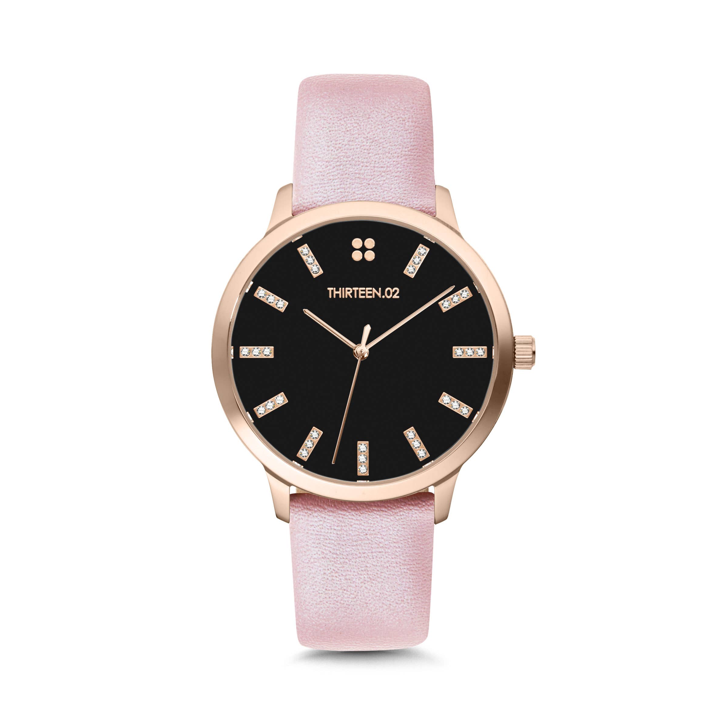 1302 Watch Co. - Venta al por mayor Reloj de pulsera - Mujer - Reloj para mujer de 38 mm: caja de oro rosa con esfera negra y piedras4