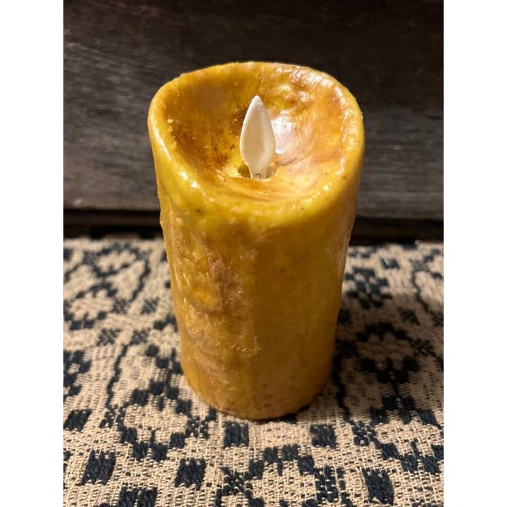 2x4" Primitive Moving Flame Flameless Timer Pillar Candle for wholesale by Raggedy Junction