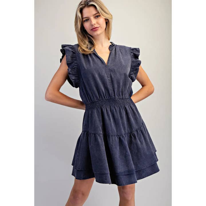NEW Mineral Washed Smocked Waist Mini Dress for wholesale by STYLE USA