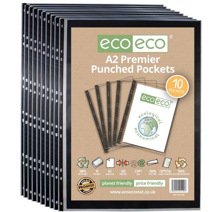 A2 100% recycelte Tasche 10 Premier Multi gelochte Hüllen für den Großhandel von eco-eco Stationery Ltd