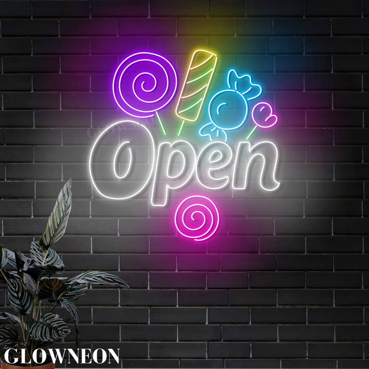 Slikbutik Åben Neonskilt, Slikbutik Åben LED Vægdekoration for engroshandel hos Glow Neon
