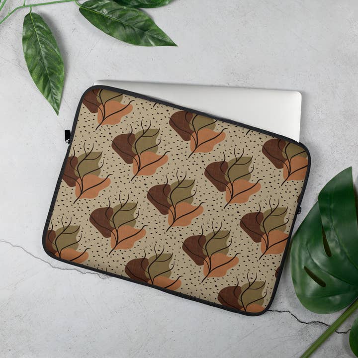Neutral Leaves Laptop Sleeve for wholesale by Jodi Reagan Designs