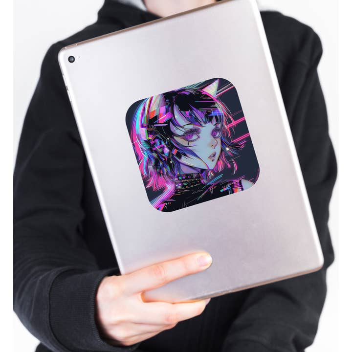 Ozark Sticker Company - Venta al por mayor Pegatina - Pegatina de chica gato cibernética con glitch de neón