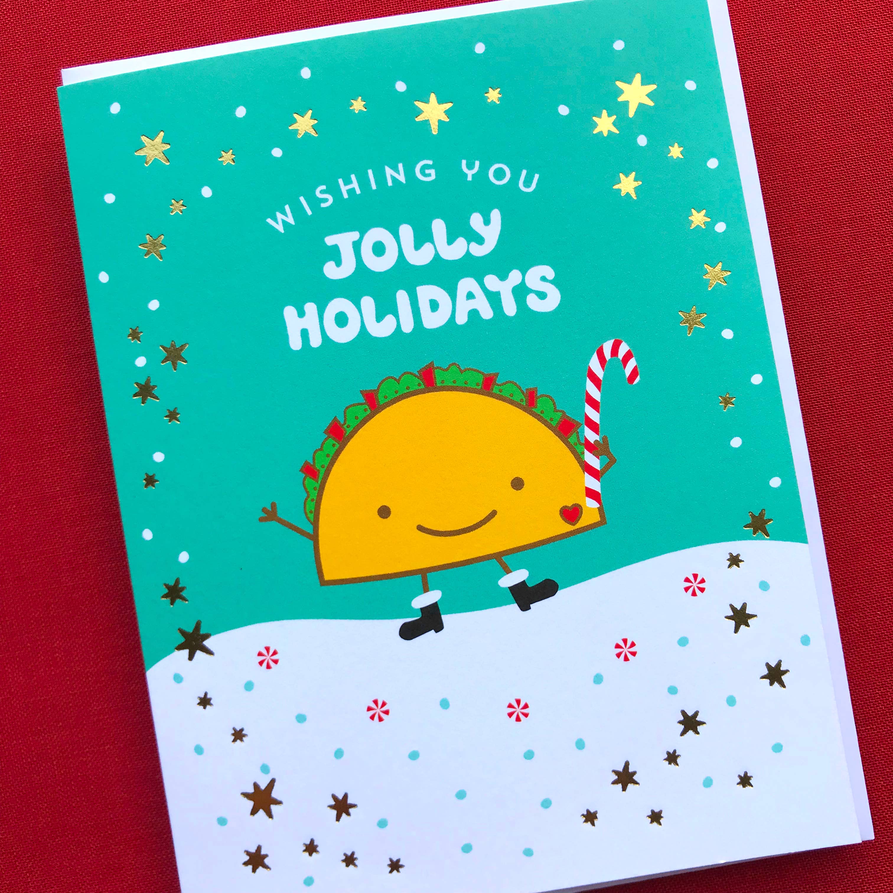 Night Owl Paper Goods - Wholesale Season's Greetings Card - Taco Foil Stamped Holiday Cards - Box of 82