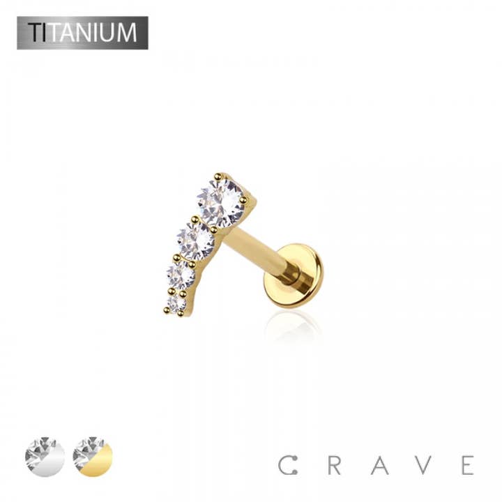 IMPLANT GRADE SOLID TITANIUM FOUR ROUND CZ PUSH IN TOP LABRE for wholesale by CRAVE BODY JEWELRY