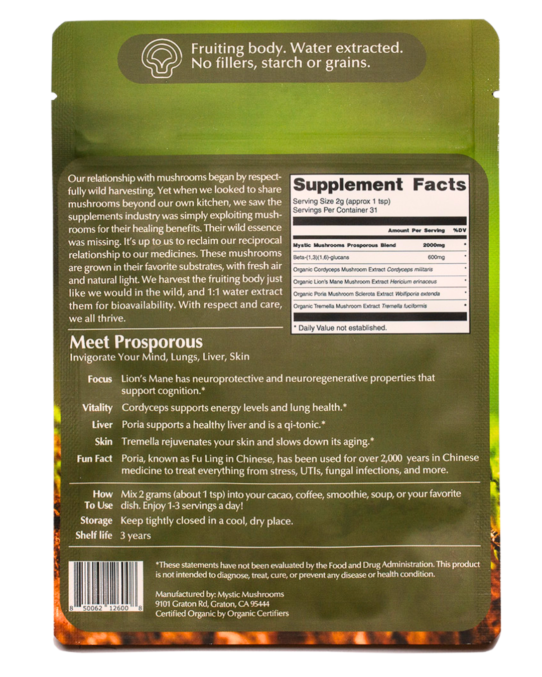 Ora Cacao - Wholesale Protein/Superfood Powder - ProSporous - Cordyceps, Lion’s Mane, Poria & Tremella1