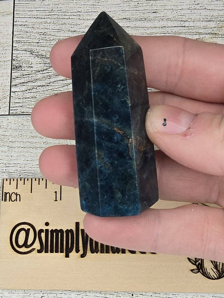 Dark Blue Apatite Crystal tower point for wholesale by Eclectic Wallflower Boutique