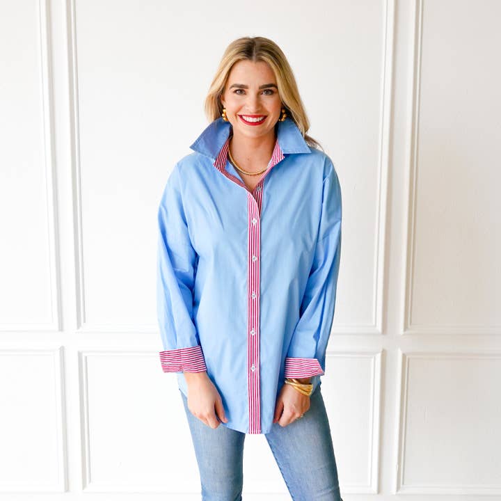 Katherine Top Powder and Red for wholesale by Caryn Lawn