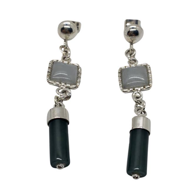 Sterling Silver tube Jadeite Dangle Drop Earrings for wholesale by RaidDaniels Jewelry