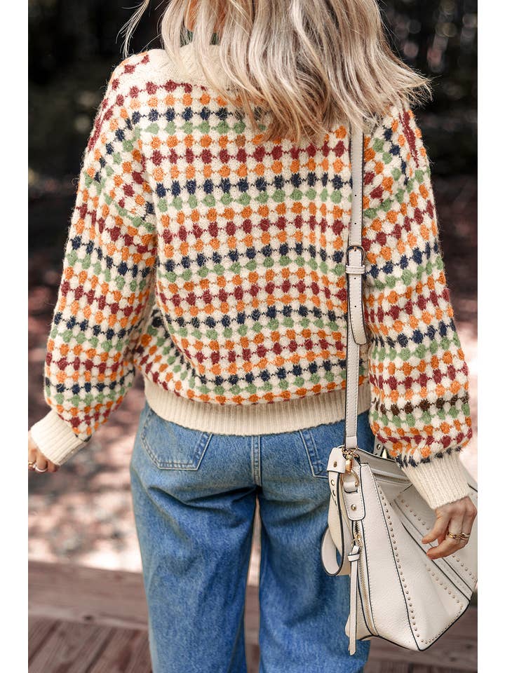 PRETTY BASH - Wholesale Cardigan - Women's - Dotty Knit Button-Up V-Neck Sweater Cardigan1