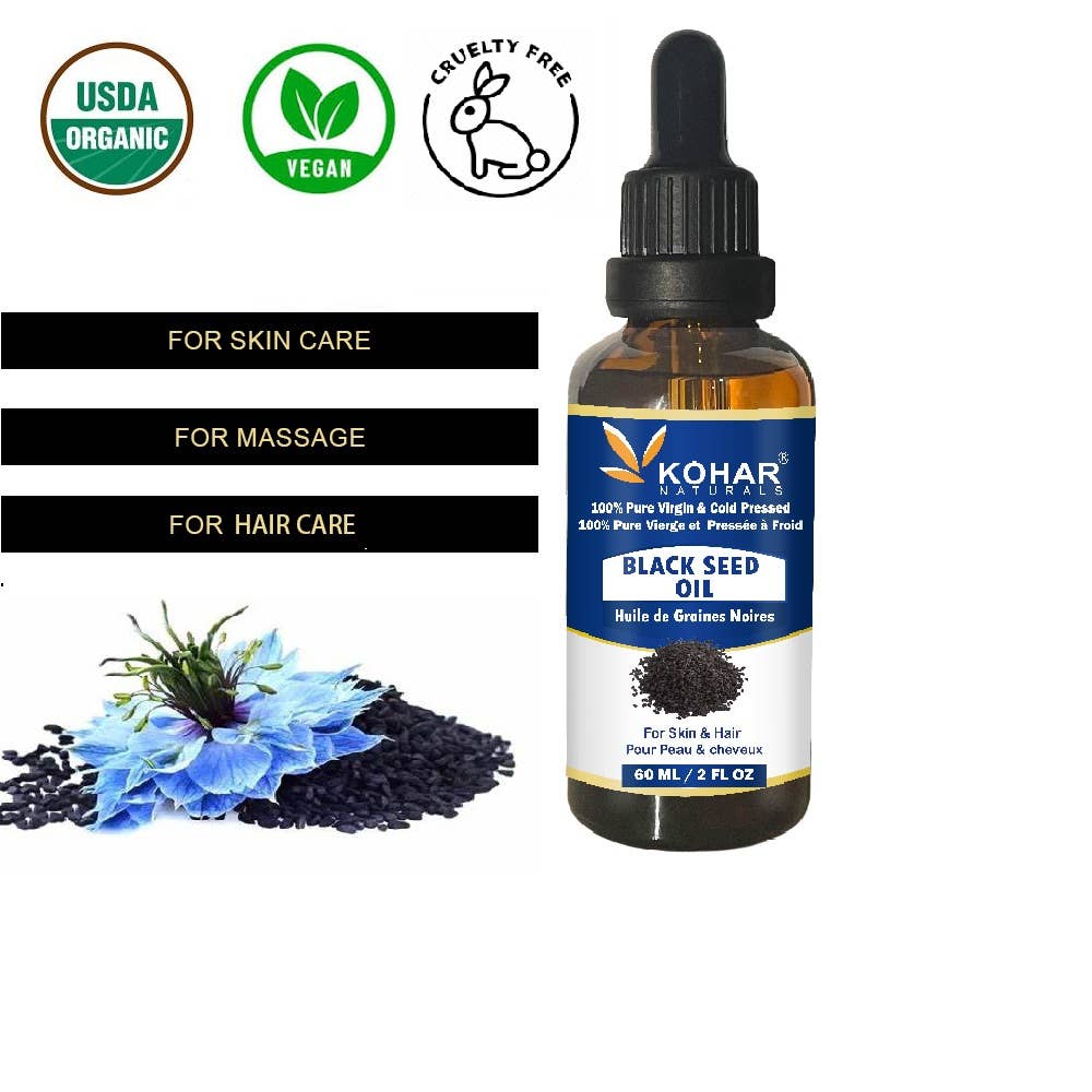 KOHAR NATURALS - Vente Huile pour le bain/corps - Huile de graines noires 100 % pure pressée à froid biologique USDA. 60 ml3