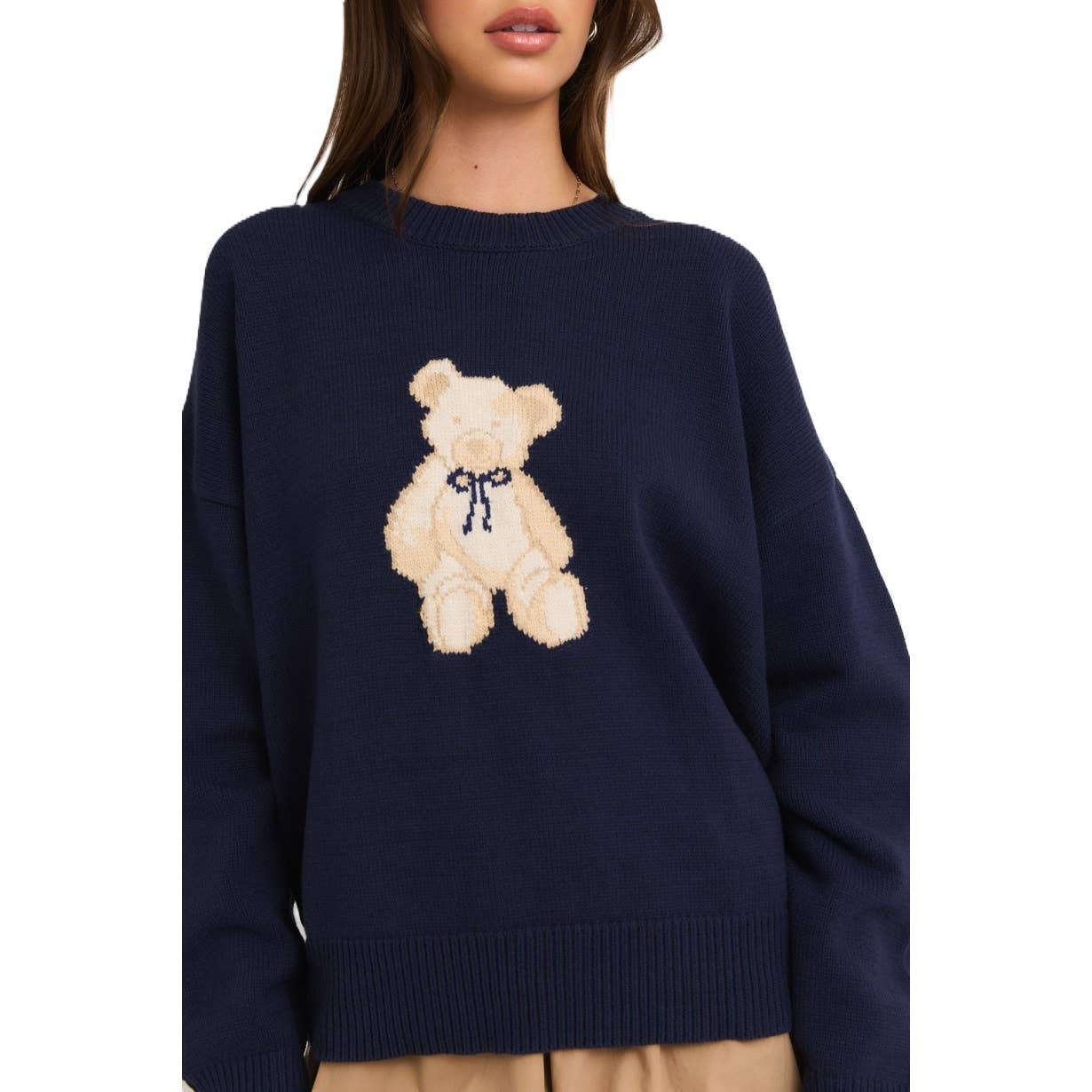 Apolline - Wholesale Knit Sweater - Women's - Long Sleeve Crew Neck Teddy Bear Graphic Sweater4